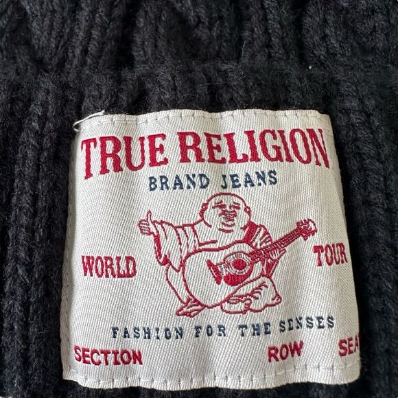 True Religion Black Cable Knit Winter Beanie - Picture 2 of 4
